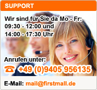 Sie erreichen uns von Mo - Fr, 09:30 - 18:00 Uhr: +49 (0)9405 956135