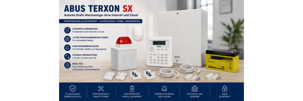 ABUS Terxon SX: autarke Draht-Alarmanlage ohne Internet und Cloud - ABUS Terxon SX Draht-Alarmanlage | FirstMall