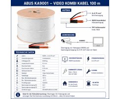 ABUS Video Kombi Kabel 100 m RG59 mit Stromleitung 2x0,75 mm² für Analog Überwachung KA9001