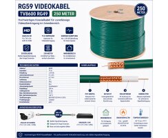 ABUS RG59 Video Kabel 250 m Koaxialkabel 75 Ohm CCTV Überwachungskamera Videokabel TV8600