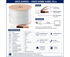 ABUS Video Kombi Kabel 50 m RG59 mit Stromleitung 2x0,75 mm² für Analog Überwachung KA9002