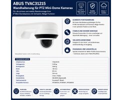ABUS Wandhalterung für PTZ Mini Dome Kameras IPCS84510 IPCS84511 IPCS84512 TVAC31215