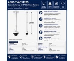 ABUS Deckenhalterung 0,65-1,2 m für PTZ Mini Dome IPCS84510 IPCS84511 IPCS84512 TVAC31285