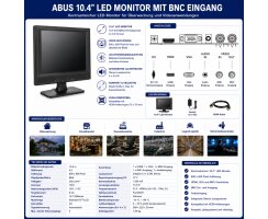 ABUS 10,4 Zoll LED Monitor HDMI VGA BNC Spotmonitor für Videoüberwachung TVAC10002