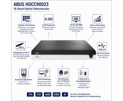 ABUS HDCC90023 16-Kanal Analog-HD Hybrid DVR (16x BNC + 2x IP bis 8 MPx), 4K HDMI, H.265, 2x SATA
