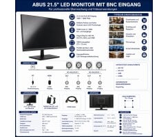 ABUS 21,5 Zoll Full HD LED Überwachungsmonitor HDMI 2x BNC Spotmonitor TVAC10015