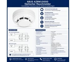 ABUS Optischer Rauchmelder 12 V EN54 für Alarmanlagen und Brandmeldeanlagen AZRM10000