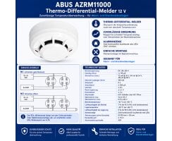 ABUS Thermo-Differential-Melder 12 V EN54 für Alarmanlagen und Brandmeldeanlagen AZRM11000