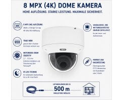 ABUS Analog HD Dome Kamera 8 MPx 4K Motorzoom 2,7–13,5 mm True WDR IK10 IP67 HDCC78551 B-Ware