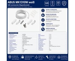 ABUS Ein Aufbau Öffnungsmelder VdS C Magnetkontakt weiß IP68 für Alarmanlagen MK1310W