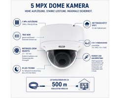 ABUS Analog HD Dome Kamera 5 MPx Motorzoom 2,7–13,5 mm True WDR IP67 CCTV Außenkamera HDCC75550