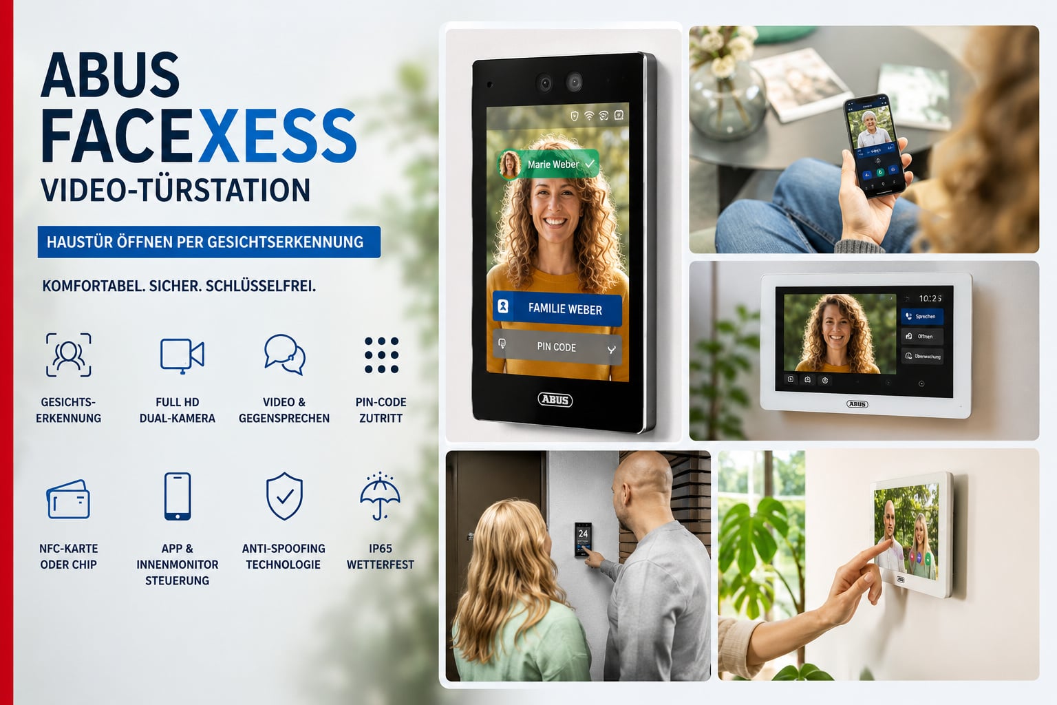 ABUS FaceXess Video-Türstation mit Gesichtserkennung App Innenmonitor PIN NFC Anti-Spoofing und IP65