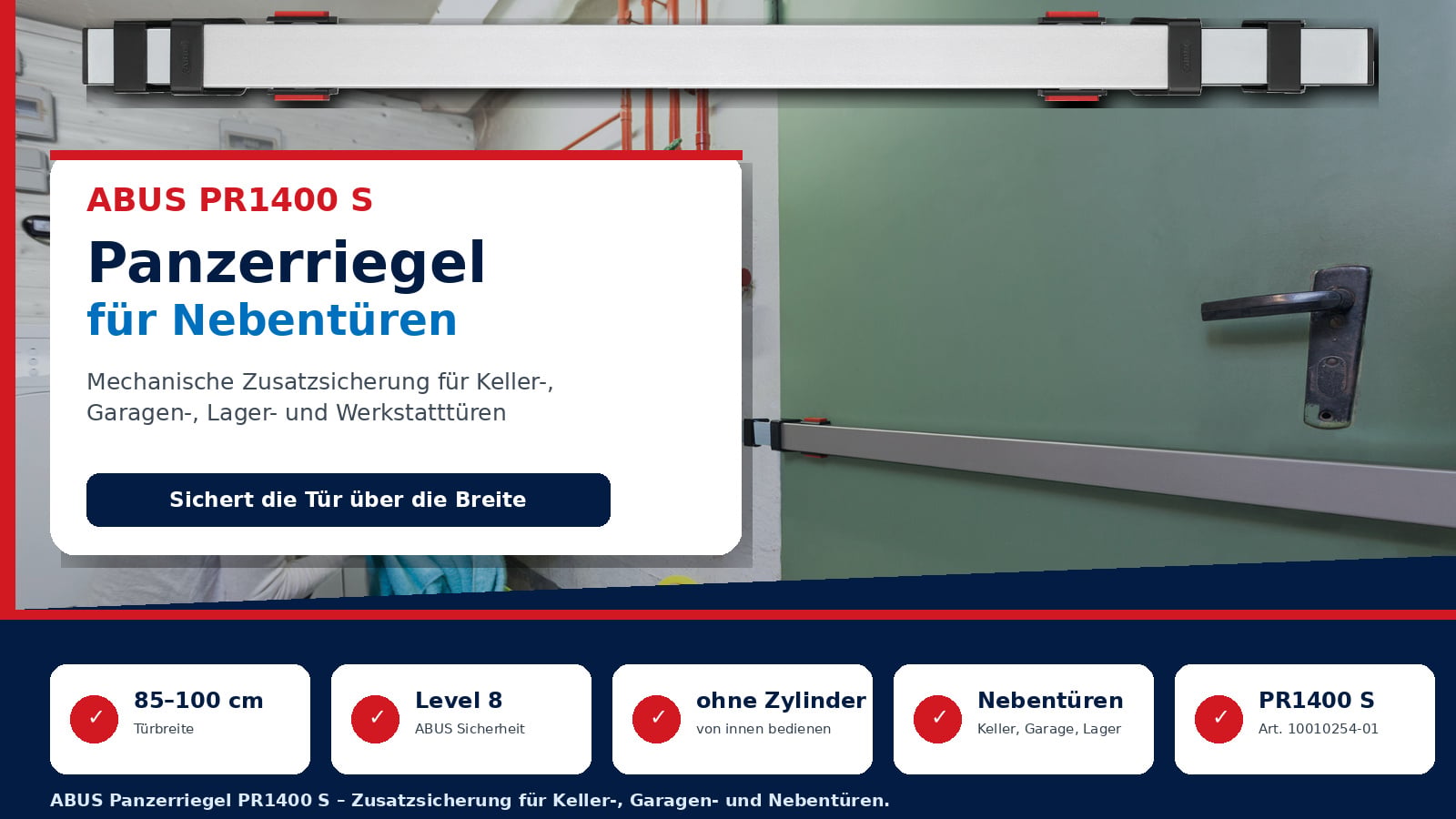 ABUS PR1400 S Panzerriegel für Keller Garagen Lager und Nebentüren silber 10010254-01